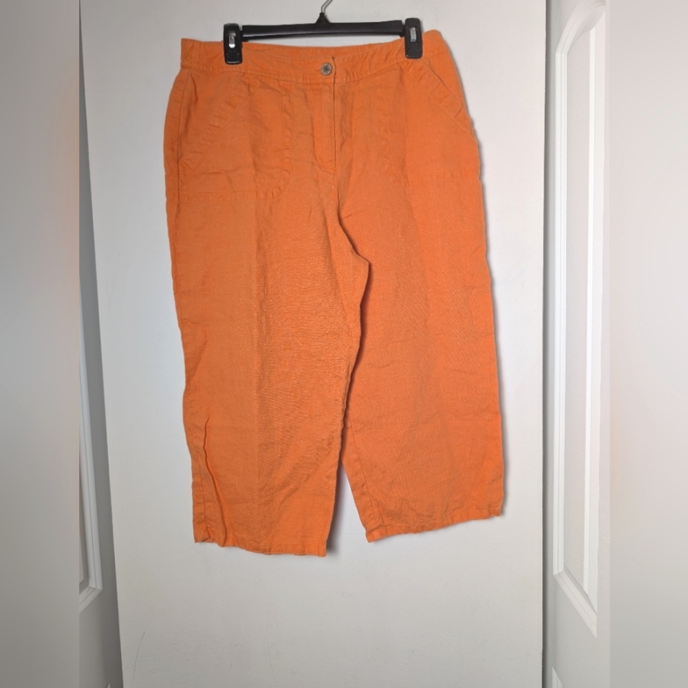 Chico's pants orange Linen crop high rise sz 2